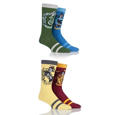 Image of 4 Pair Assorted Harry Potter House Badge Socks Men&#039;s 6 11 Mens Film &amp; TV Characters