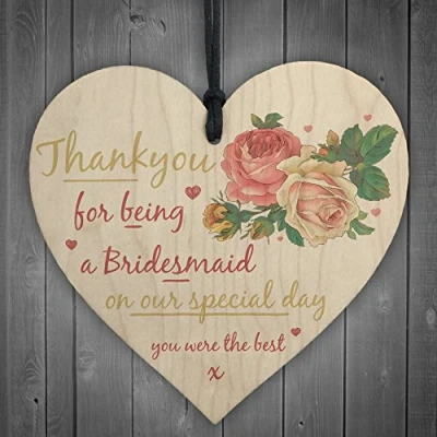 Image of RED OCEAN Thank You For Being A Bridesmaid Wooden Hanging Heart Wedding Favour GIFT Plaque Keepsake