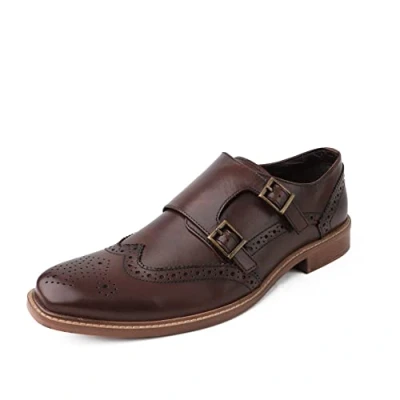 Image of DIVCHI Men Monk Shoes Buckle Strap Slip on Loafers Brown