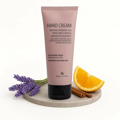 Image of ENA Living Orange Scented Hand Cream 75ml Moisturiser for Sensitive and Dry Hands Fragranced Lotion with Notes of Lavender Rosemary Nail