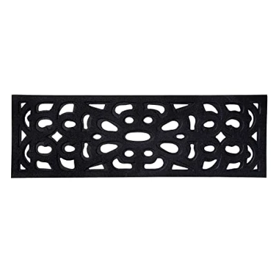 Image of Nicoman Outdoor Doormat Decorative Stair Mats Heavy Duty Drainage Dirt Trapper Porch Rubber Skid Proof Anti Slip (Narrow, Black Bold, 75 x 25cm)