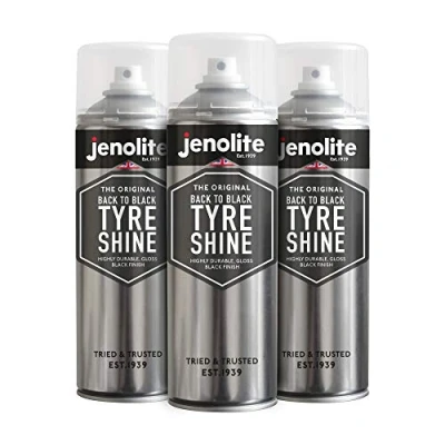 Image of JENOLITE Back To Black Tyre Shine Aerosol Restores &amp; Protects Tyres Instant Dressing Long Lasting Wet Look 3 x 500ml