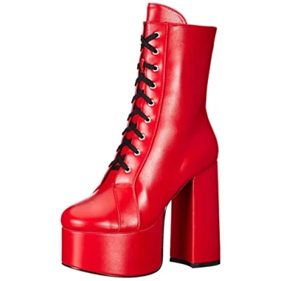 Image of LAMODA Women&#039;s Strut Walk Extreme Corset Mid Calf Boot, Red PU, 7.5 UK