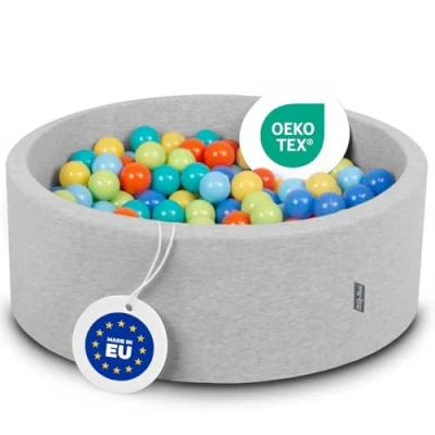 Image of KiddyMoon 90X30cm/300 Balls ∅ 7Cm / 2.75In Baby Foam Ball Pit Made In EU, L.Grey:L.Green/Orange/Turquois/Blue/Babyblue/Yellw