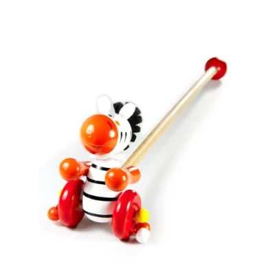 Image of Mousehouse Gifts Push Pull Along Wooden Toy Zebra for Baby Toddler Boys and Girls