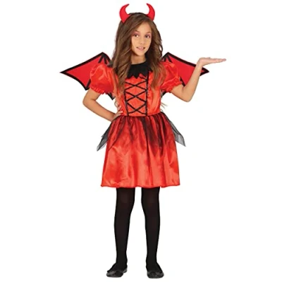 Image of FIESTAS GUIRCA Cheeky Devil Fancy Dress for Girls Horns Headband and with Wings Halloween Costumes 10 12 years