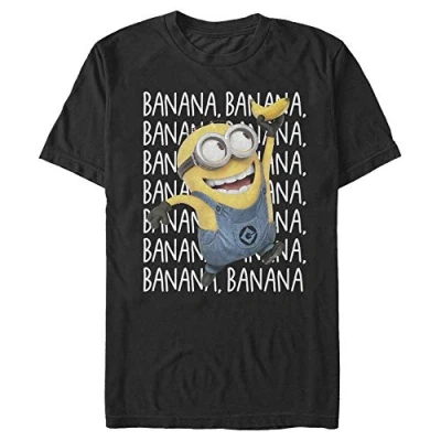 Image of Despicable Me Men&#039;s Minions Dave Soaring Banana Dance Funny Graphic Tee T Shirt, Black, S