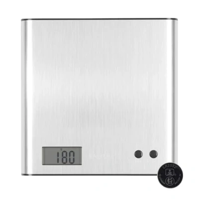 Image of Salter 1087 SSDR Arc Kitchen Scale Digital Food Weighing Scales, Precise Cooking/Baking, Slim Platform for Compact Storage, Add &amp; Weigh/Tare Function, 3kg Capacity,Battery Included,Stainless Steel