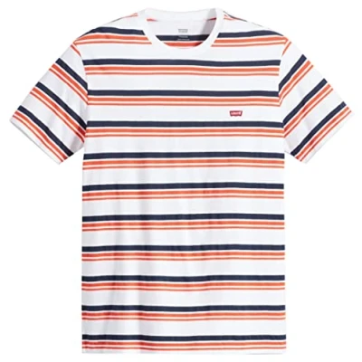 Image of Levi&#039;s Men&#039;s Ss Original Housemark Tee Chesthit Logo T Shirt, Andres Stripe Bright White, XS