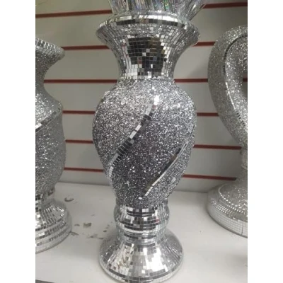 Image of Deenz 40Cm Large Crushed Diamond Ceramic Silver Vase Sculpture Flower Pot Sparkle Ornament Bling Handmade Style 008