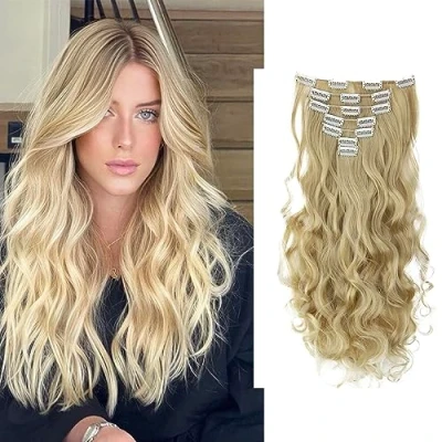 Image of CAISHA XXL 18&quot; 8 Pieces Set Clip In Extensions Hair Extension Hairpiece Voluminous Wavy Blond Mix CES7 1