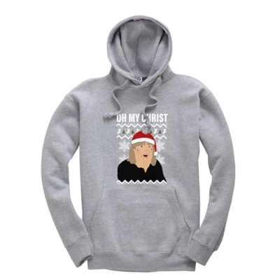 Image of New Spirit Original Pam meme oh my christ christmas xmas festive novelty Jumper Unisex Funny Adults Hoodie Heather Grey