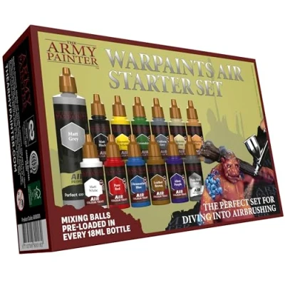 Image of The Army Painter Warpaints Air Starter Set, 12 in 18mL Dropper Bottles (including 1 Metallic, Grey 100mL Primer), Acrylic Paint Non Toxic Water Based Airbrush Set