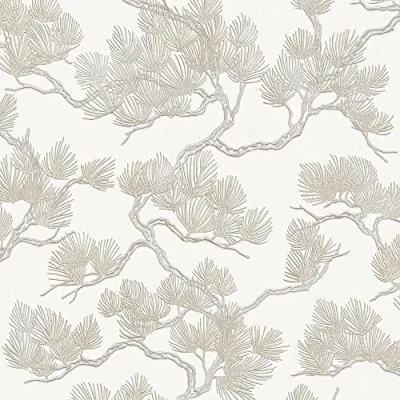 Image of Design ID Paste The Wall Iridescent White Silver Pine Tree Wallpaper