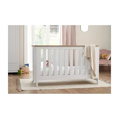Image of Tutti Bambini Verona Convertible Nursery Cot Bed Converts to a Toddler &amp; Sofa with 3 Mattress Heights 140x70cm Size White/Oak