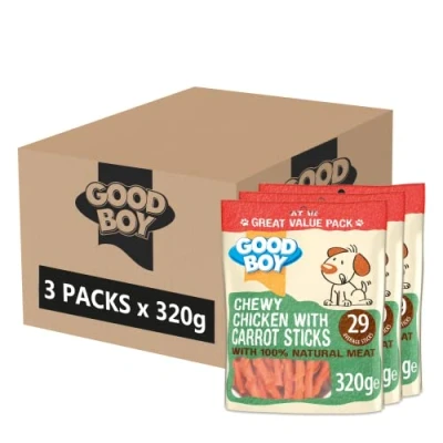 Image of Good Boy Chicken with Carrot Sticks Natural Dog Treats Rawhide Free Recipe Bulk Box 3 x 320g