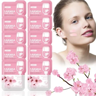 Image of Xumann 10PCS Sakura Skincare Set, Deep Cleanse Pink Face Mask Skincare, Brightening and Moisturizing Clay (5g*10)