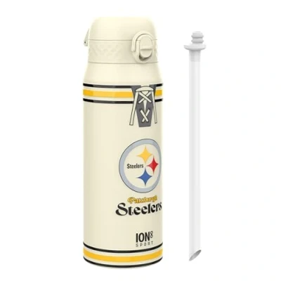Image of Ion8 NFL Steelers Sports Thermal water Bottle with Removable Straw, 750ml/24oz, Leak proof Vacuum Insulated Drinking Bottle, Easy to Open, Secure Lock, Dishwasher Safe, Flip Cover, Metal