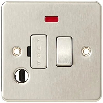 Image of KnightsBridge Flat Plate 13A switched fused spur unit with neon and flex outlet brushed chrome