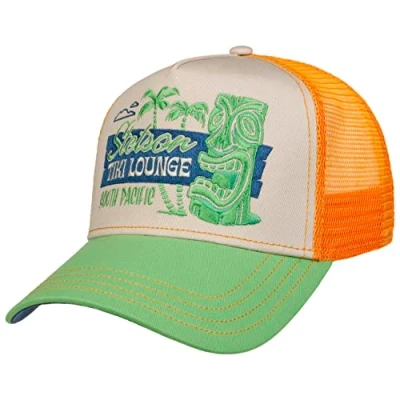 Image of Stetson Tiki Lounge Trucker Cap Women/Men Curved Brim Baseball Snapback with Peak, Snapback, Peak Summer Winter One Size Orange