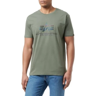 Image of Alpha Industries Basic T Rainbow Ref Shirt for Men, Vintage Green, M
