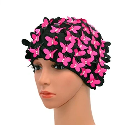 Image of Medifier Vintage Swim cap Floral Petal Retro Style Bathing Caps for Women Rose Red