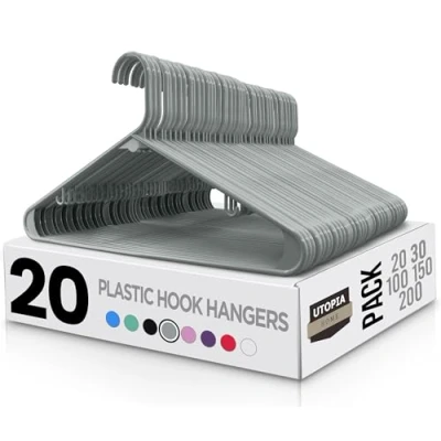 Image of Utopia Home Plastic Hangers 20 Pack Clothes Hanger with Hooks Durable &amp; Space Saving Coat Heavy Duty Grey Skirt
