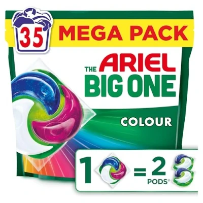 Image of Ariel The Big One PODS, Washing Liquid Laundry Detergent Capsules 35 Washes, Colour, 2X Stain &amp; Odour Removal, Fast Dissolving Even in Cold
