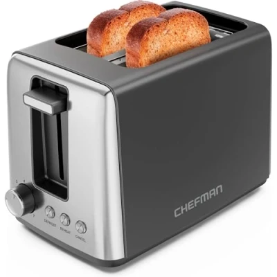 Image of Chefman Toaster 2 Slice, 7 Shade Settings, 3 Cooking Modes, Removable Crumb Tray, Thick Bread and Bagel Toaster, Defrost, Cancel, Perfect for Pastries Black
