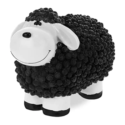 Image of Relaxdays Garden Decoration Sculpture Sheep HBT: 16x21x12,5 cm, Weatherproof, Gift Idea, for Indoors and Outside, Black, Resin, 1
