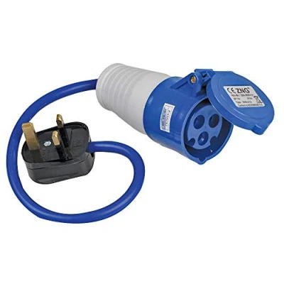 Image of PRO ELEC PELB0137 16A, 230V, 1 Gang UK 13A Mains Plug to CEE Socket Extension Lead, 2P+E, Blue, 350mm