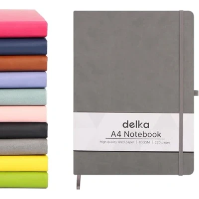 Image of delka A4 Notebook, Notebook Note Book Pad Journal Notepad, for Office School Home Business Writing &amp; Taking (GREY)