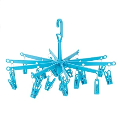 Image of HANGERWORLD 20 Peg Blue Plastic Hanging Laundry Socks Lingerie Clothes Portable Indoor Outdoor Airer Dryer