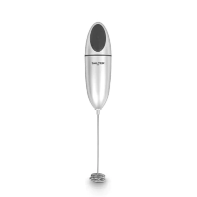 Image of Salter 546 SVXR Handheld Milk Frother Double Coil Whisk, Froths Hot/Cold Milk, Plant Based, Milkshakes, Light Sauces, Electric Egg With Cover, Hot Chocolate, Coffee, Portable, Stainless Steel