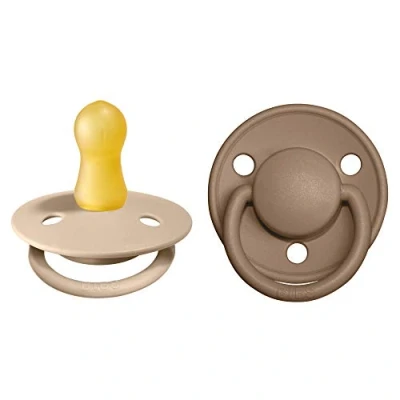 Image of BIBS De Lux Soother 2 Pack, BPA Free Dummy Pacifier, Round Nipple. Natural Rubber Latex, Size 1 (0 6 Months), Vanilla/Dark Oak