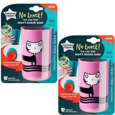 Image of 2 x Tommee Tippee No Knock Cup Base Sucks to Surfaces = More Spills! Ideal for Milk, Water &amp; Juice 300ml, BPA Free Age 12m+ (Purple)