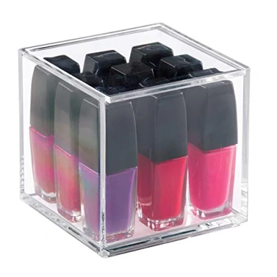 Image of iDesign 39600 Make Up Organiser (10.2 x 10.2 cm), Medium Acrylic Storage Box With Lid, Lidded Bathroom for Makeup and Accessories, Clear