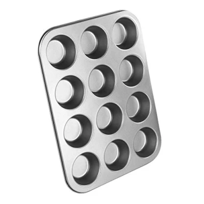 Image of Chef Aid 12 Cup Large Muffin Pan, Non Stick Cupcake Tray Baking Mould, Grey