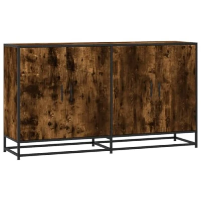 Image of vidaXL Sideboard Storage Cupboard Cabinet Highboard Smoked Oak Engineered Wood, Industrial Style with Metal Frame, Versatile &amp; Easy Maintenance, Ample Interior for Various Rooms