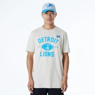 Image of DETROIT LIONS New Era Cap NFL Regular T Shirt Distressed Screenprint Team Graphic Stone Unisex