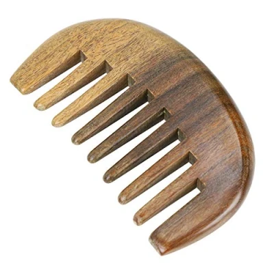 Image of Handmade Wooden Hair Comb Sandalwood Wide Tooth Anti static Natural Green Wood Massage Half Moon Shape Pocket for Women Men Care Detangling Grooming