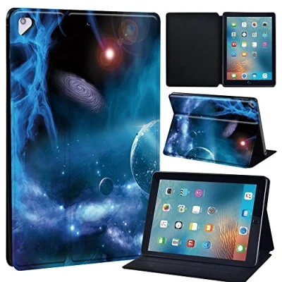 Image of Leather slim lightweight Stand Cover Folio Case for Apple New iPad 9.7 2018 2017(6th Gen, 5th Gen)/iPad Air 2/iPad Air/iPad Pro Tablet with Auto Wake/Sleep (blue universal space)