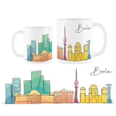 Image of Purely Home Berlin Mug Colourful Germany Skyline Souvenir Memento White Tea Coffee Gift Present