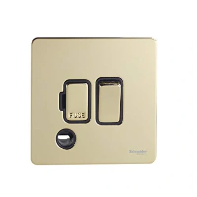 Image of Schneider Electric Ultimate Screwless Flat Plate Switched Fused Connection Unit, 13A, GU5410BPB, Polished Brass with Black Insert