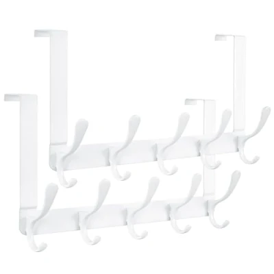 Image of SKOLOO Over The Door Hook 5 Hooks, Hanger for Hanging Clothes/Towels/Coats/Backpack/Hat, Coat Rack(2 Pack,White)