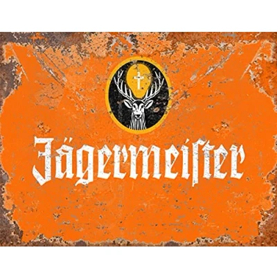Image of Vintage Advertising Wall Tin Plaque 20x15cm Pub Shed Bar Man Cave Home Bedroom Office Kitchen Gift Metal Sign Retro Orange Jägermeister German Alcohol Drink Bomb Jager Rusty Style