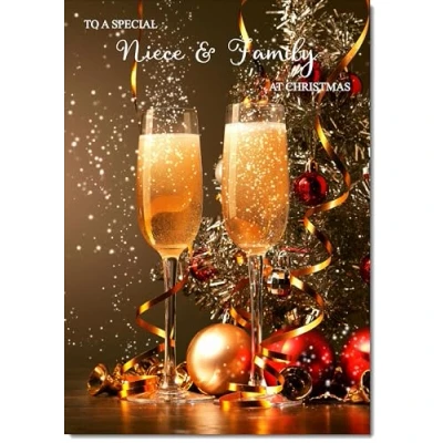 Image of doodlecards Niece and Family Christmas Card Champagne Large A4 Size for &amp; with Plain Envelope