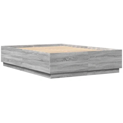 Image of vidaXL Grey Sonoma Double Bed Frame Storage 140x200 cm Engineered Wood Bedroom with Drawers and Compartments
