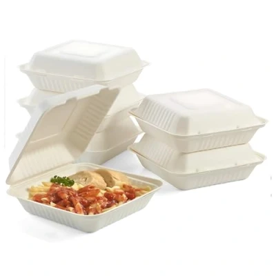 Image of CaterCo Disposable Bagasse Clamshell Food Containers 9 x inch 50 Pack, Biodegradable Sugarcane Container, Compostable, Eco Friendly, Takeaway Boxes, Pack (9x9 Inch, 1 Compartment)