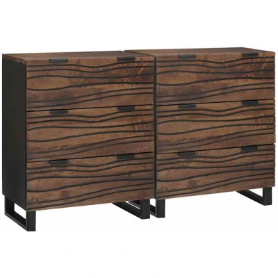 Image of vidaXL Sideboards with Drawer Storage 2 pcs Brown Medium Solid wood